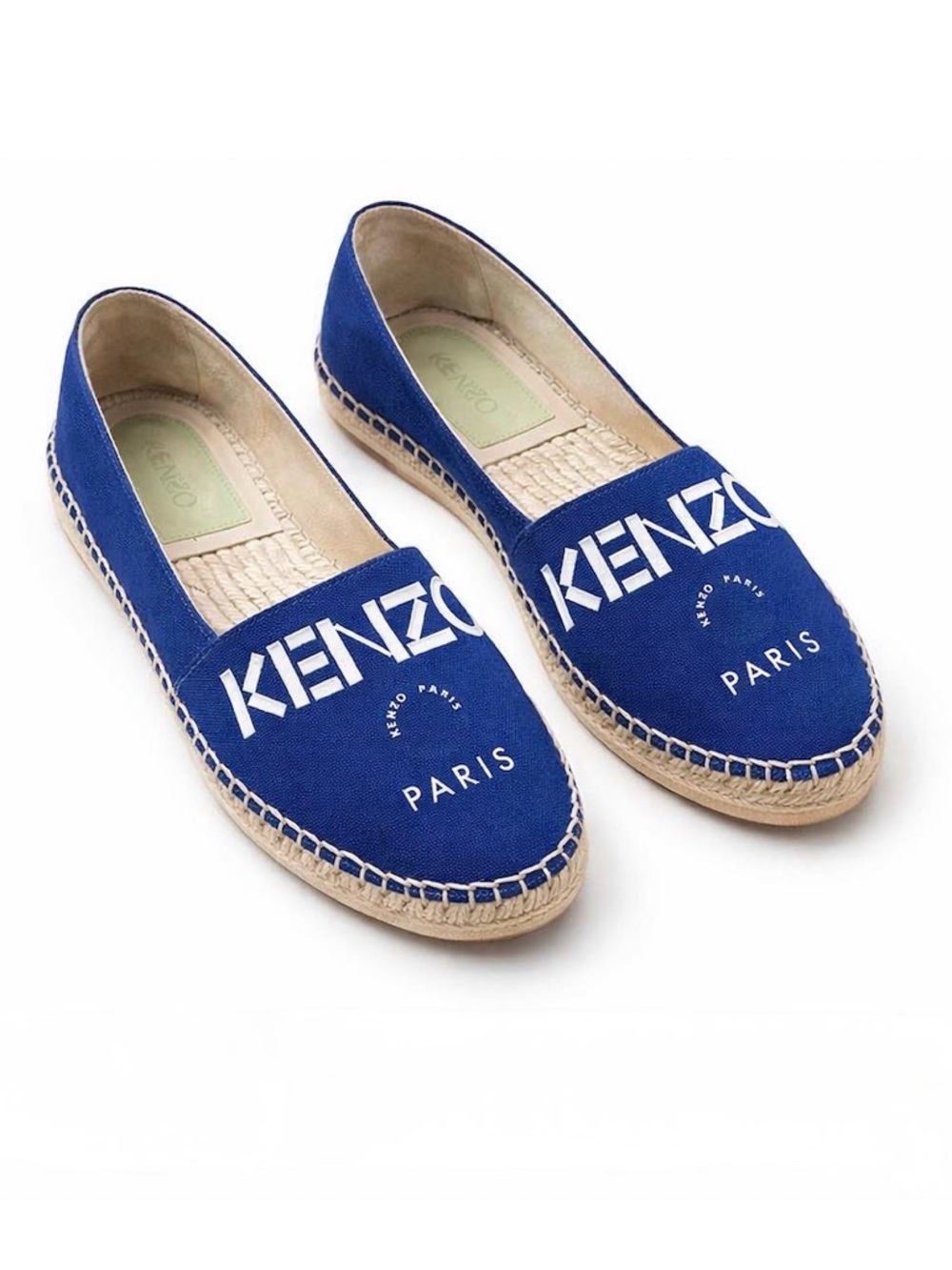 Kenzo Paris Royal Blue Canvas Espadrilles Slip-On Shoes Logo Women’s Flats
